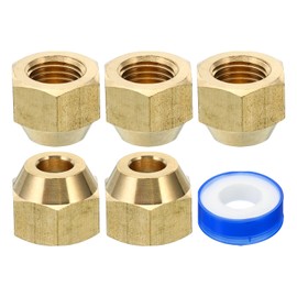 PATIKIL 1/4" Brass Flare Nut, 5pcs SAE 45 Degree Copper Flared Tube Fitting Brass Pipe Fitting for Air Conditioner Water Gas Line, Glossy