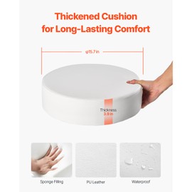 Happybuy Rolling Stool with Wheels, 450 LBS Capacity Round Stool Chair, Height Adjustable Thickened PU Leather Swivel Stool for Salon and More, White