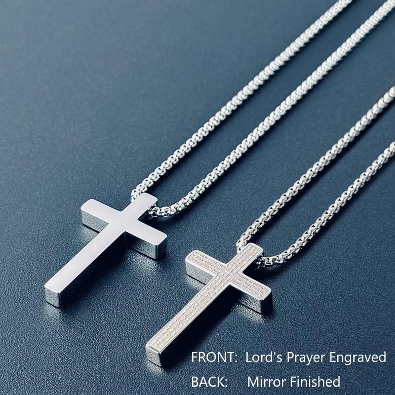 vicima Stainless Steel Lord's Prayer Cross Necklace for Men &