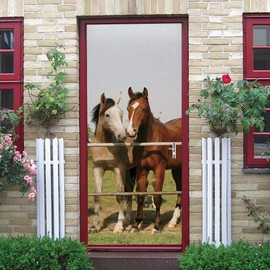 Modern Art Horse Door Mural Sticker, Peel and Stick Vinyl Refrigerator Cover/Wrap Sticker, Removable Wallpaper for Home Decor, 30.3x78.7inch/77x200cm, T372-77