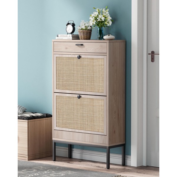 Brafab Shoe Storage Cabinet with Flip Drawers & Adjustable Shelves,
