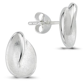 Vinani Stud Earrings Teardrop Design Playful Curved Brushed Shiny Sterling Silver 925 Earrings 2OSR, Sterling Silver, No Gemstone