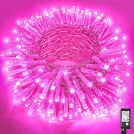 200 LED Pink String Lights, 66ft Pink Christmas Lights Outdoor Waterproof 8 Modes Clear Wire, Connectable Plug in Twinkle Fairy Lights for Bedroom Indoor Wedding Valentines Christmas Decorations