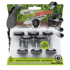 Slipstick Gorilla Outdoor Adjustable Furniture Levelers (8 Pack) Weatherproof Screw in Leg Glides for Chairs, Tables, and Outdoor Furniture Feet, 1-1/8 Inch Berber Glide, M8 Thread