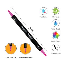 HT SEVEN Dual Tip Acrylic Paint Markers Set (60) - Professional Art Drawing Markers Brush & Fine Tip | Waterproof Paint Pens for Rock Painting, Wood & Book Coloring, Canvas Calligraphy, DIY Crafts