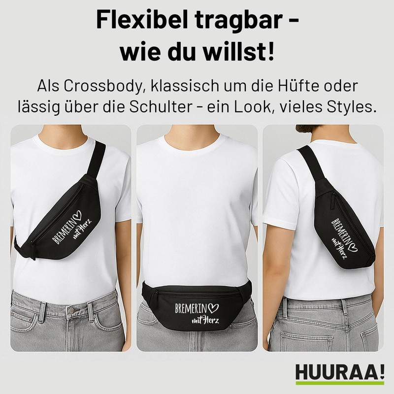 Huuraa Bauchtasche Bremerin mit Herz Geschenk 2,5 Liter Black Bremerin
