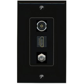 Wall Plate City 3 Port COAX HD TOSLINK Wall Plate Black DecorZ