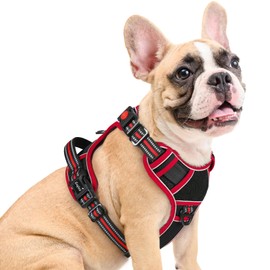 Eagloo Dog Harness Medium Sized, Easy Wearing with 3 Buckles, Adjustable No Pull Pet Harness with 2 Rings for Walking, No Chock Reflective Soft Padded Vest with Control Handle, Black & Red, M