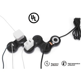 Flexible Surge Protector Power Strip, 6 Feet Long Cord 4 Outlets 2 USB （10V/13amp Flat Plug） with Overload Protection Extension Cord,Suitable for Home Office Travel,Black