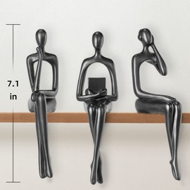 BMLCGJ Thinker Statue - Escultura de arte abstracto, cifras coleccionables de resina dorada para decoración del hogar, sala de estar, oficina, estantería, grandes ideas de regalo (postura sentada, negro)