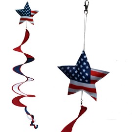 U.S.A. Patriotic Wind Spinner Decoration - 6" x 40" Long, 4th of July, American Flag Star, Porch Wind Twirler, Garden Decor, USA, America, Veteran's Day, Memorial Day