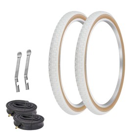 PRO+ Pair of Bicycle TIRE 24" X 1.75" White/Gum SIDEWALL COMP III Tread (2) Tires W/Heavy Duty Tubes & TIRE LEVERS BMX Bike P-104A
