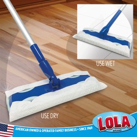 Lola Products 2-in-1 Wet & Dry Floor Cleaner Mop Starter Kit | Includes 1 Mop, 7 Dry Sweeper Cloths, and 3 Lavender Scented Wet Cloths | 48" Coated Steel Handle | Swiffer Sweeper Comparable