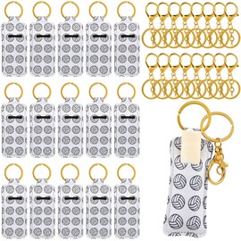 Patelai 16 Pcs Volleyball Lipstick Holder Keychains Balm Holder Lanyard Pouch with Clip for Volleyball Sport Party Favor(Gold)