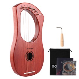 BGMUSER Lyre Harp 7 Strings with Bag,Tuning Wrench,Metal Strings, Mahogany Body and Bone Saddle,Mini Harp Instrument for Beginner