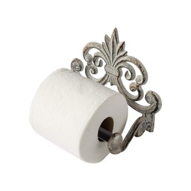 Fleur De Lis Cast Iron Toilet Paper Roll Holder - Cast Iron Wall Mounted Toilet Tissue Holder - European Vintage Design - 6.75" x 6.25" x 4.25” - with Screws and Anchors by Comfify (Antique White)