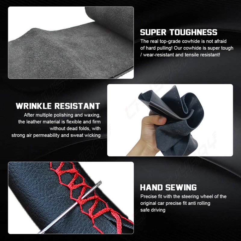 CHUSYYRAY 14 inch Black Car Steering Wheel Cover Leather With