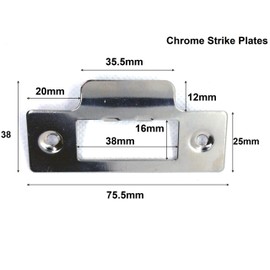 Single Strike Plate Chrome Polished 75.5mm Length x 25mm Width (Total Plate Width 38mm) x 1mm Thick for MorticeLock or Tubular Latch Pack of 1 (Chrome Polished Stainless Steel)
