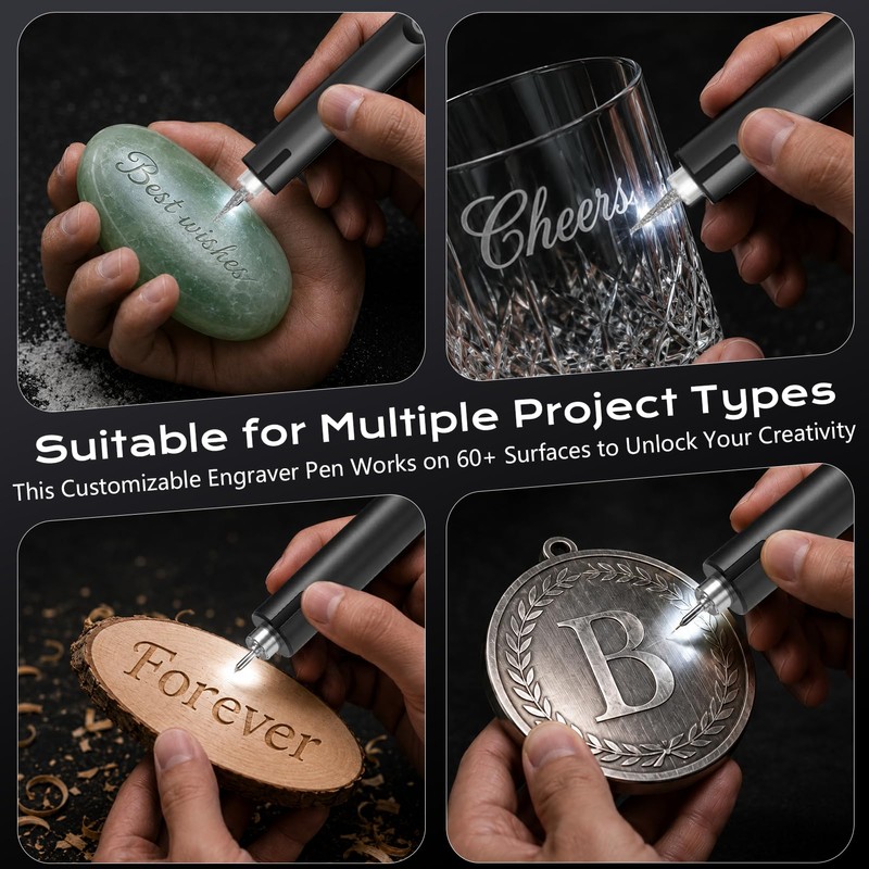 Apacal Cordless LED Engraving Pen, 3‑Speed Rechargeable Engraver, 30‑Bit DIY