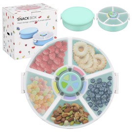 Pawtong Snack Rotator Container Reusable Snack Box with 5 Compartment Dispenser and Lid, Color Matching Opening Lid, BPA and PVC Free, for Home, School, Travel (2 Pack- Green)
