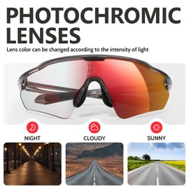 Cycling Glasses for Men Women Teenager with Photochromic Lenses, UV Protection Anti-Glare Sports Sunglasses for Bycle, Running, Fishing, Driving, Climbing