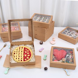 ROSPAKTEK 25 Pack 10x10x2.5 Inches Brown Window Bakery Boxes Pie Boxes - Pie, Cookies & Christmas Treats chocolate covered strawberries Heart hot chocolate bomb