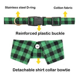 Cotton Dog Collar with Bowtie, Comfortable Adjustable Cute Lapel Design Dog Bow Tie Collar for Small Medium Large Boys and Girls Pets (L(15-23IN), Green)
