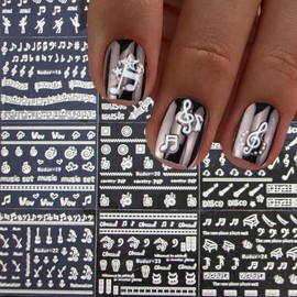 Music Note Nail Art Stickers, White, 24 Count, Peel and Stick