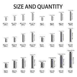 Rrina 440Pcs 304 Stainless Steel Slotted Spring Pin Assortment Kit, M1.5 M2 M2.5 M3 M4 M5 Split Expansion Dowel Tension Roll Pins