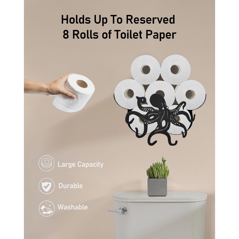 Wigag Octopus Toilet Paper Holder for Extra 8 Rolls, Funny
