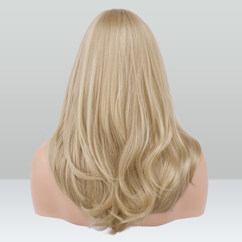 FESHFEN Dirty Blonde Wigs with Bangs, Synthetic Natural Looking Long
