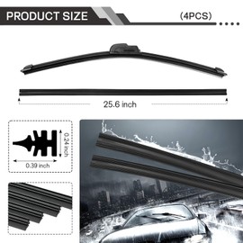 Hbxdeco 4PCS Car Windshield Wiper Blades Refills, 26" Adjustable Size of Universal Replacement Frameless Wiper Rubber Strips for Most Vehicle Front & Rear Windshield Wiper Blades