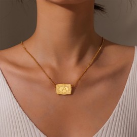 Kwkppz Mini Belt Buckle Initial Necklace for Women, 18K Gold/Silver Plated Initial Letter Pendant, Belt Buckle Necklace with Initial, Unique Western Jewelry Gifts for Women (GOLD, M)