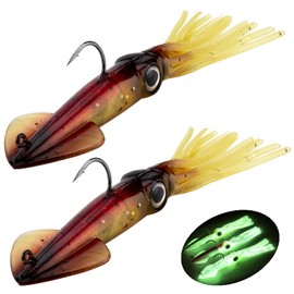 QualyQualy Rubber Squid Bait 36 g 14 cm Luminous Squid Rubber Bait Sea Squid Fishing Bait Rubber for Zander, Perch, Trout, Pike Pack of 2 (2 Pieces #C)