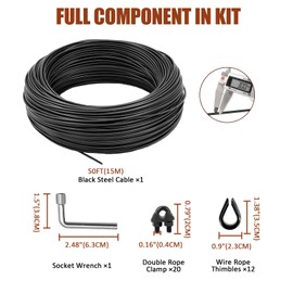 hannger String Light Hanging Kit Outdoor, Globe String Lights Suspension Kit w/ 100FT Black PVC Coated Steel Cable & Enough Accessories, Guide Wire for Outdoor String Light, Patio Light, Camping Light