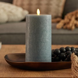 Luminara Seaglass Silver Blue Rechargeable Flameless Candle Moving Flame LED Pillar (3.8" x 8.6") Flat Top Unscented Real Wax with USB Type-C Charging Cable
