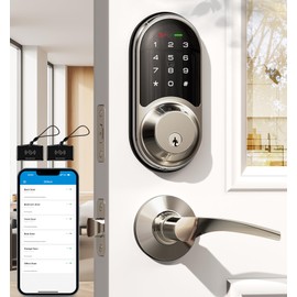 Veise Smart Locks for Front Door, 2 Lever Handle Set, Keyless Entry Deadbolt, App Control, Electronic Digital Touchscreen Keypad, Auto Lock, IP54 Waterproof, Easy Installation, Satin Nickel