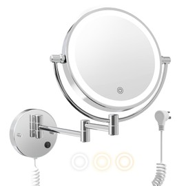 FASCINATE Upgraded Wall Mounted Makeup Mirror with Lights, Super Large Double Sided 1X/10X Magnifying Mirror for Bathroom, 360° Swivel Extendable Plug Touch Sensor Vanity Mirror