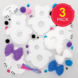 Baker Ross FE974 Polar Bear Pom Pom Craft Set - Pack of 3, Christmas Crafts, Pom Pom Decorations for Children for Crafts, Decorating and Displaying, Creative Activities for Children