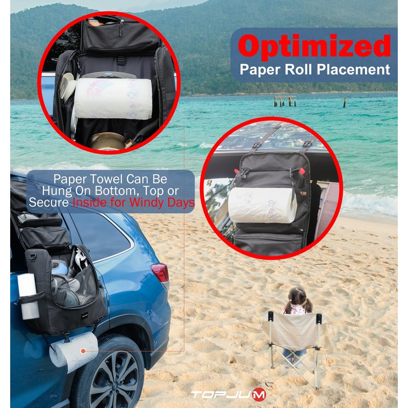 TOPJUM Camp Kitchen Organizer, Utensil Storage Caddy Bag, Multi-Pockets, Paper