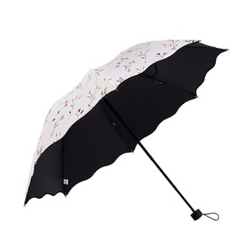 Portable Folding Umbrella with Black Anti-UV Coating Rain & Sun Umbrellas for Women Travel Beach Hiking Outdoor Lightweight Parasol UV Protection Umbrella Ladies Girls Windproof Compact Umbrella