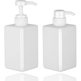Premium Refillable Soap Dispenser Bottles | Convenient and Elegant Dispenser for Shampoo, Lotion, Soap or Hand Wash in Kitchen or Bathroom - Square (Ivory, 16 Ounce / 450 ml)