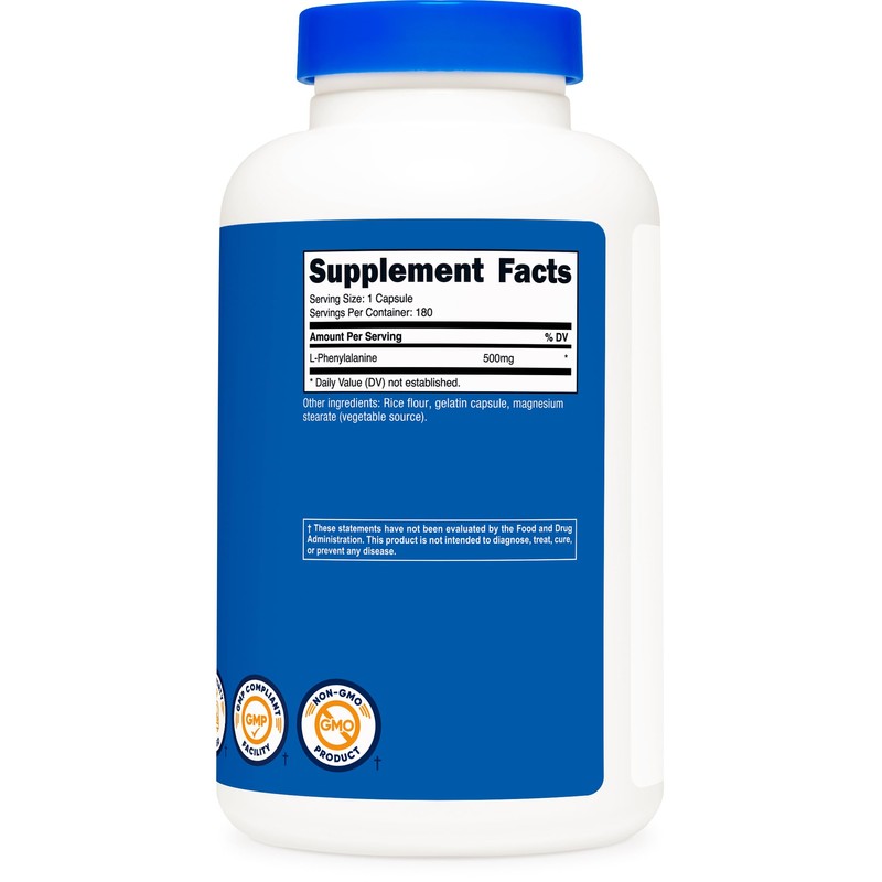 Nutricost L-Phenylalanine 500mg; 180 Capsules