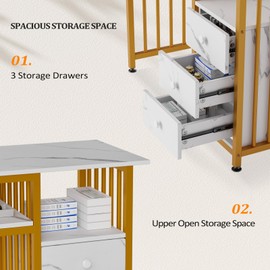 OmySalon Manicure Table Nail Desk for Nail Tech, Marbling Texture Nail Table Beauty Spa Salon Station, Nail Makeup Supplies Decor Workstation Acetone Resistant w/Wrist Rest,Drawers 2-Tier Desktop