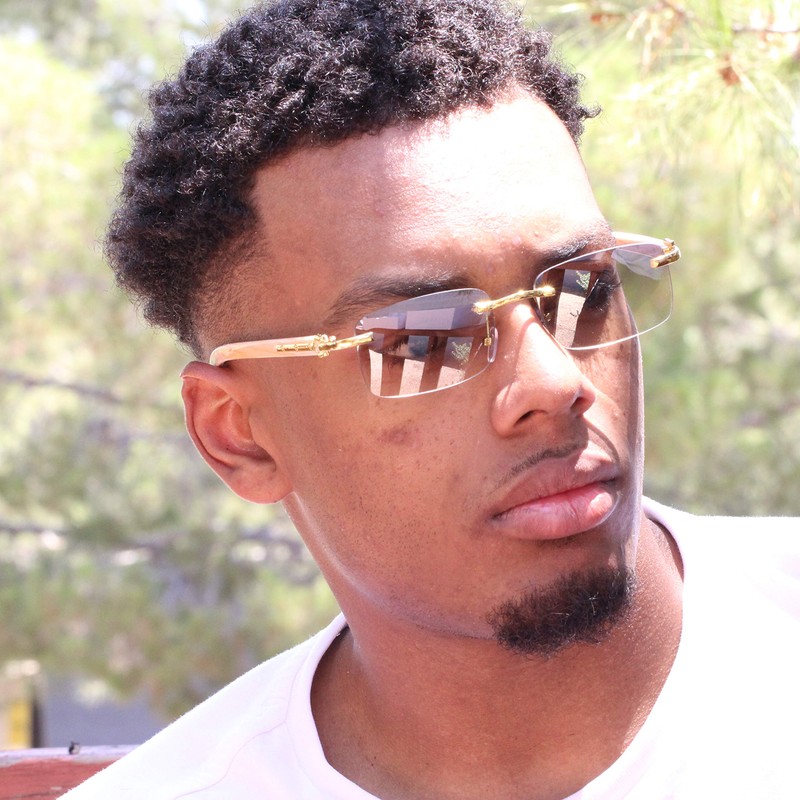 FLAWLESS EYEWEAR Retro Wood Buffs Vintage Style Gangster Rimless Clear
