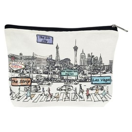 Beary Blu Cities Around the World Artwork Cosmetic Bag Series – Designed in USA, Travel Makeup Bag with Zipper, Souvenir Gift for Women, Artwork Organizer for Purse or Toiletry (Las Vegas)
