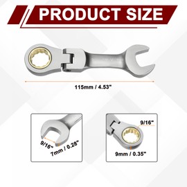 sourcing map Flex Head Ratchet Wrench Spanner 9/16" SAE Ratcheting Combination Wrench 72-Teeth Chrome Vanadium Steel Ratchet Gear Spanner with 12 Point Box End for Auto Repairs Home Projects