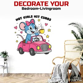 Hot Girls Hit Curbs Wall Decal Vinyl Stickers Funny Gen Z Meme Depression Anxiety Mental Health Rat Lover Transparent, DTF, Large Vinyl Nursery Wall Decal for Home & Room Boys & Girls Bedroom Decor