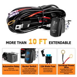 WeiSen 160W Lighted Whip Wiring Harness Kit with 16AWG 1 Lead 12V Rocker Switch Relay Fuse for LED Light Bar Work Light Fog Light Compatible with Polaris RZR Maverick X3 Talon KRX YXZ SUV UTV ATV
