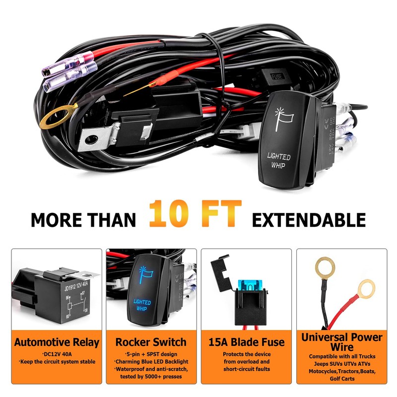 WeiSen 160W Lighted Whip Wiring Harness Kit with 16AWG 1